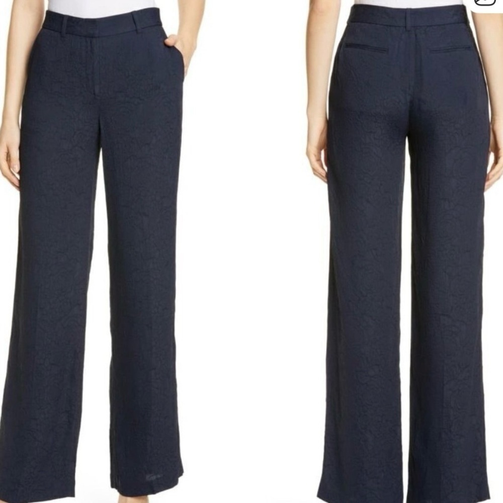 Equipment femme Wide Leg Trousers Arwen Floral Jacquard Navy Blue Pant Size 8 - Picture 2 of 11